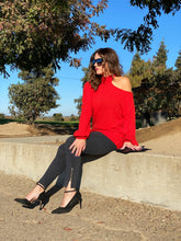 Ravishing Red Turtleneck Cut-Out Sweater