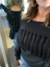 On The Fringe Off-Shoulder Sweater - Black
