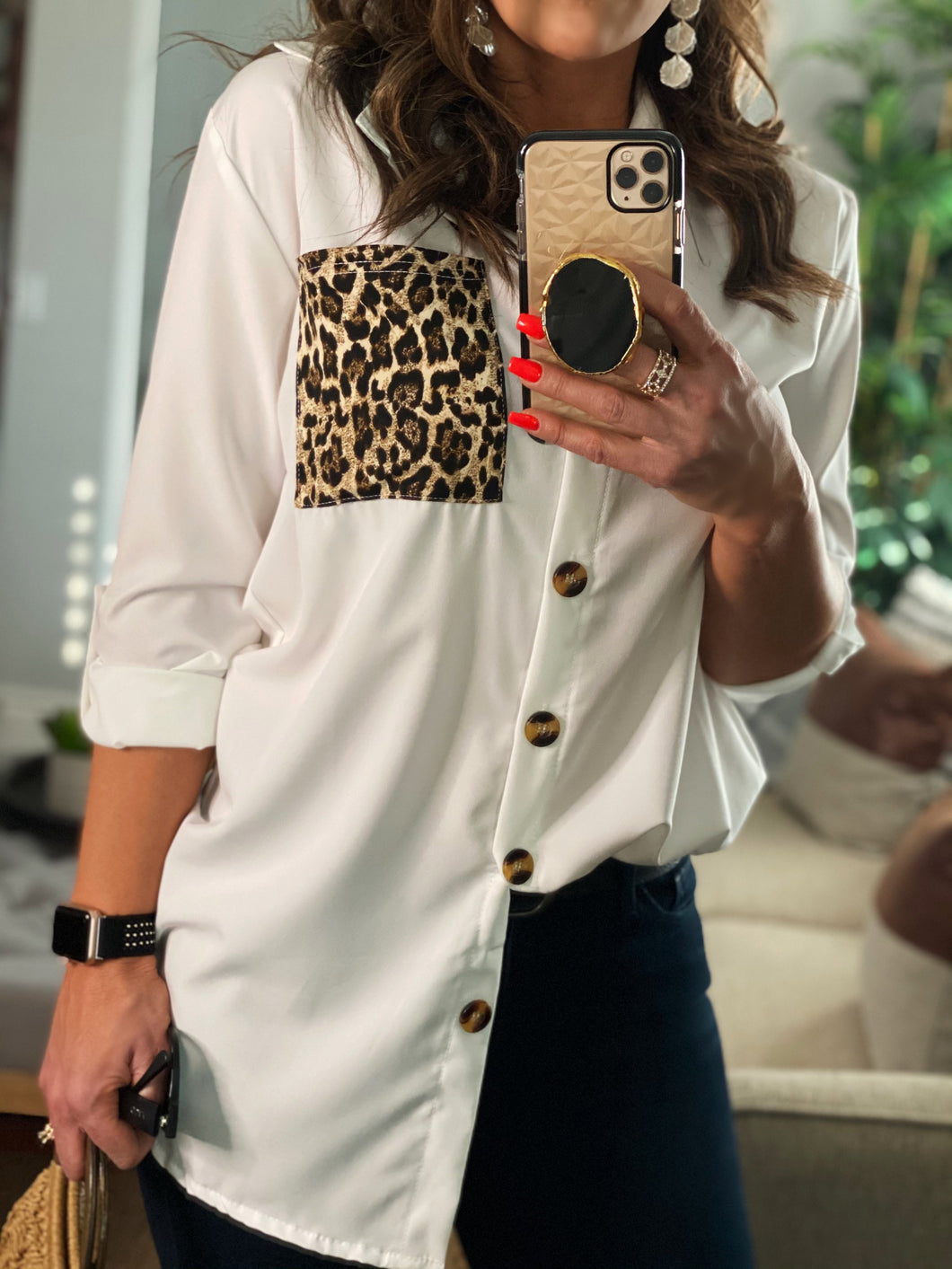 Here to Slay Leopard Pocket Blouse