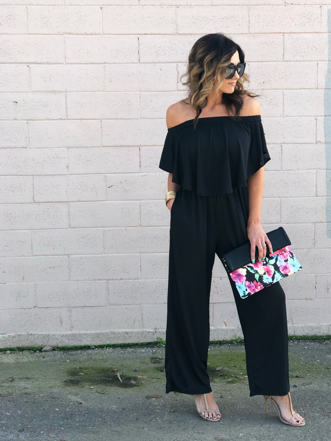 First Class Off-Shoulder Pocketed Jumpsuit