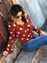 Polka Perfection Ruched Flare Sleeve Top