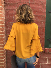 Golden Charm Lace Trimmed Bell Sleeve Top
