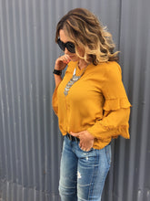 Golden Charm Lace Trimmed Bell Sleeve Top