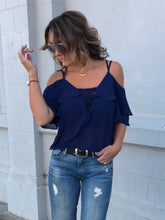 Nightowl Navy Cut-Out Lace Panel Top