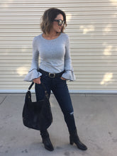 Heather Grey Ribbed Bell Sleeve Top