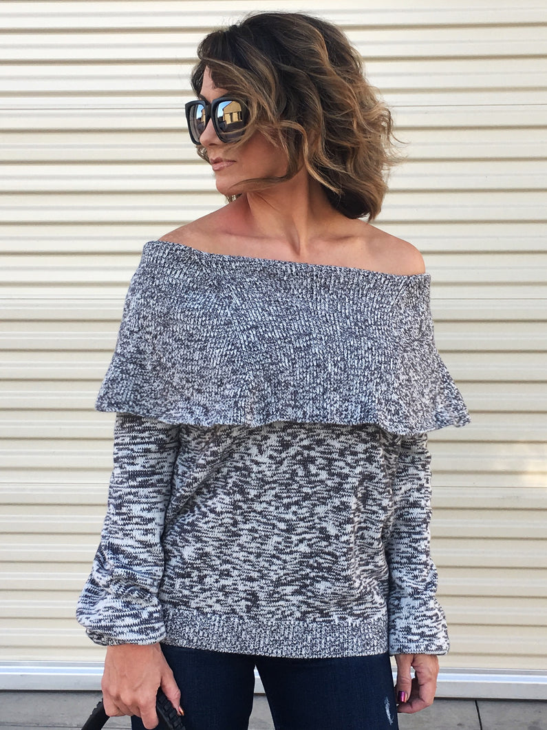 Fanning Fold Over Lace up Sweater